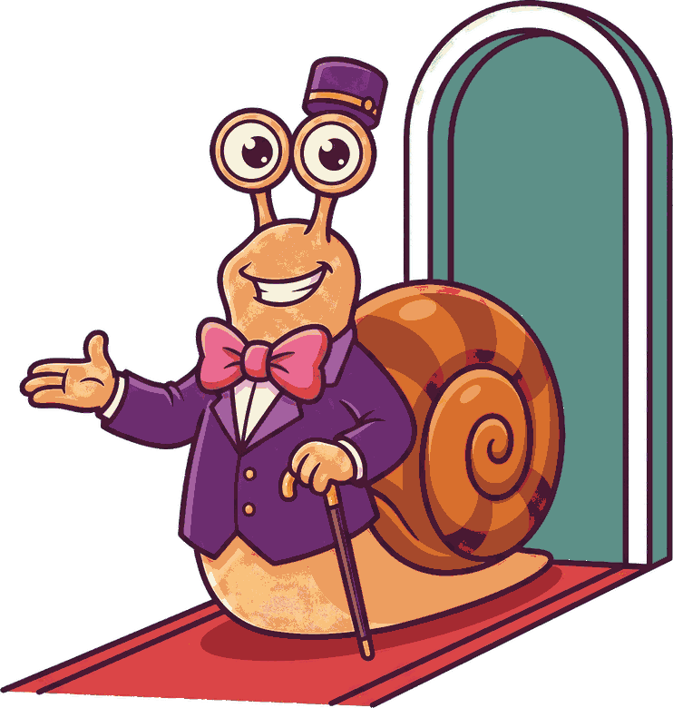 El anfitrión de Maldita IA: un caracol de esmoquin que recibe en la puerta